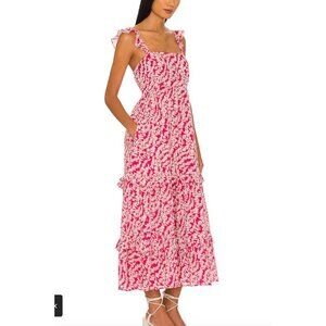 Banjanan Penelope Dress in Shadow Bloom Paradise Pink Tiered Midi Floral Large